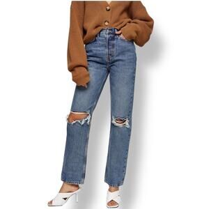 ASOS Topshop high rise button fly, ripped 5 pocket dad jeans